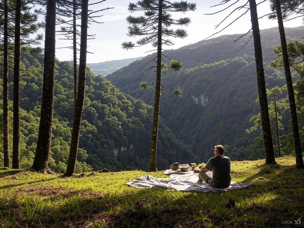 Pessoa fazendo piquenique proximo ao penhasco