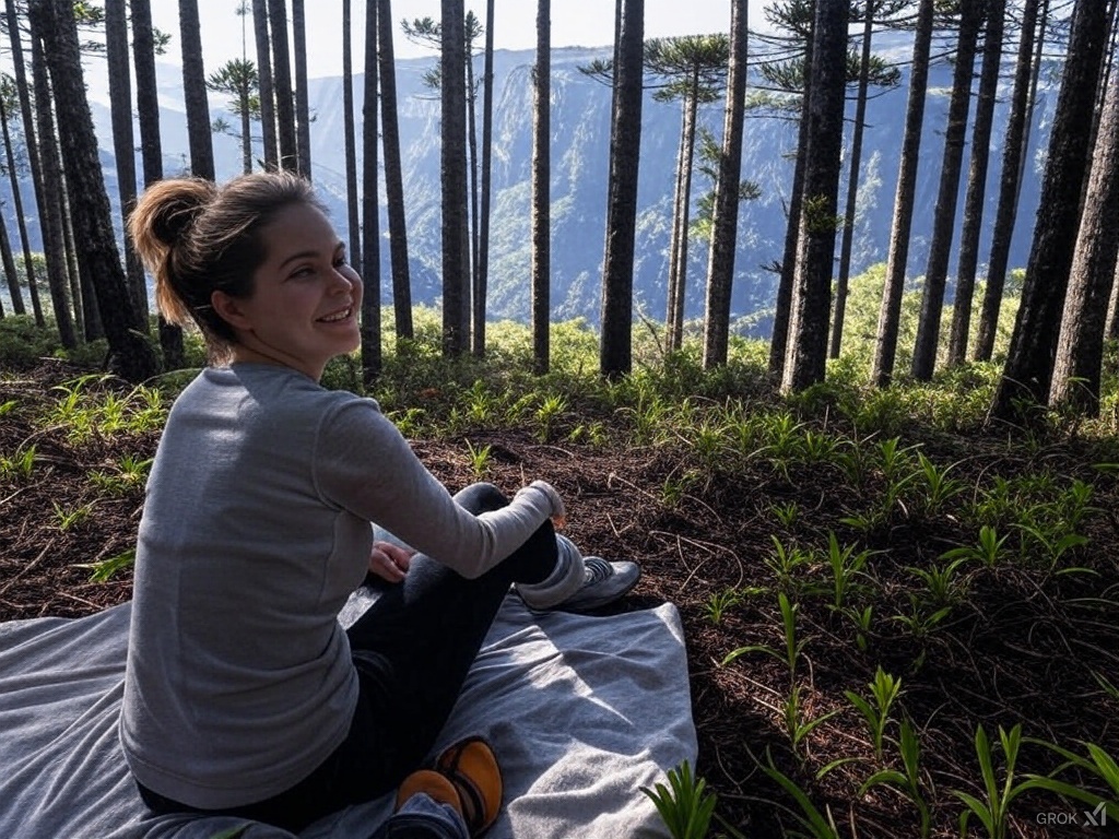 Pessoa fazendo piquenique sob arvores