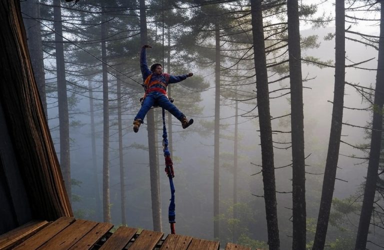 Homem pulando de bungee jump