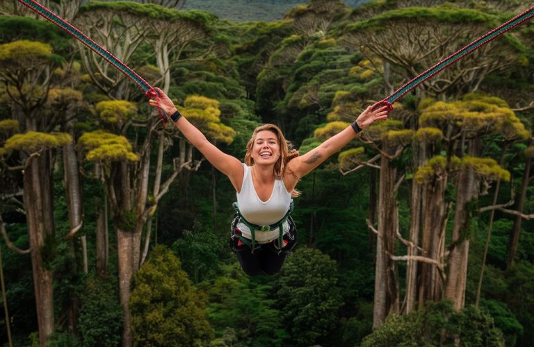 Mulher pendurada em cordas